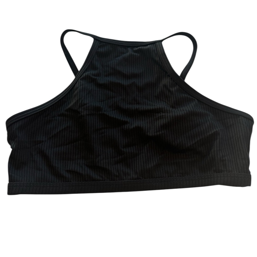 Rip Curl Black Bikini Top Lux Ribbed High Neck Crop NWT Girls Size 12